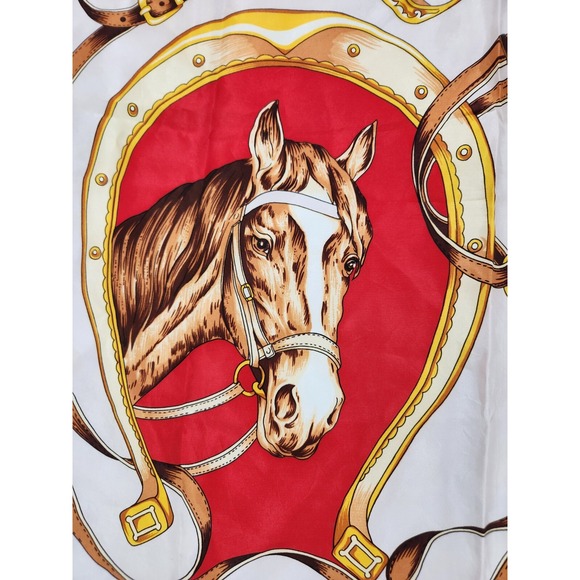 Vintage Equestrian Horses Riders English Riding Large Silky Scarf Red‎ Wall Art - Picture 2 of 8